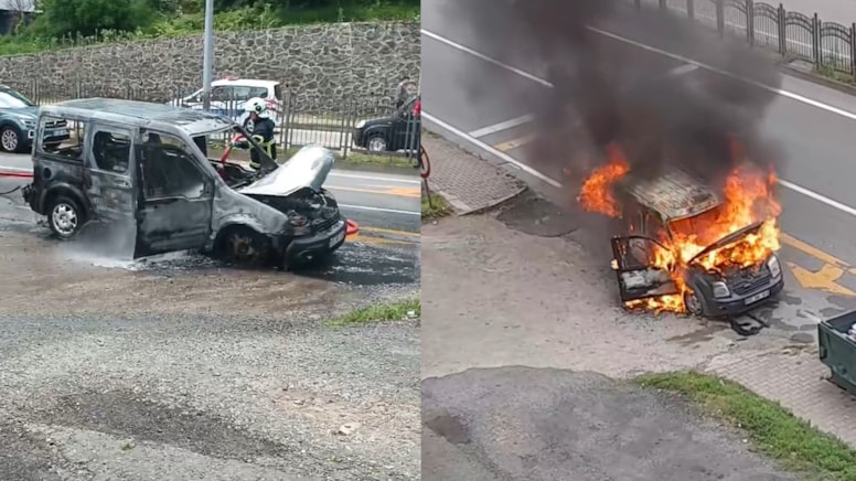 Rize’de Seyir Halindeki Araç Aniden Alev Aldı