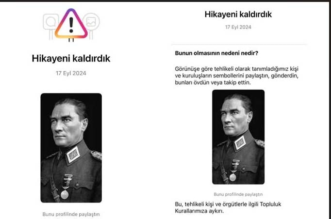 Instagram Atatürk Fotoğrafını Tehlikeli Kişi Diyerek Kaldırdı!