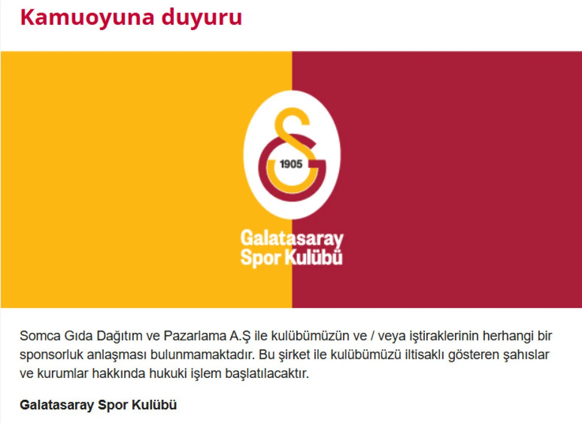 Galatasaray Kulübü’nden Maydonoz Döner açıklaması: “Herhangi Bir Sponsorluk Anlaşmamız Bulunmamaktadır”