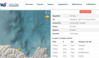 Ordu’nun Ünye İlçesinde 3.4 Büyüklüğünde Deprem