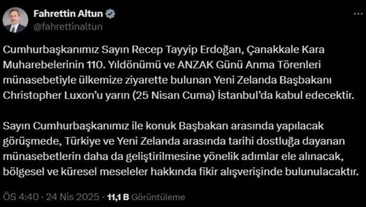 Cumhurbaşkanı Erdoğan, Yeni Zelanda Başbakanı Luxon’u Kabul Edecek