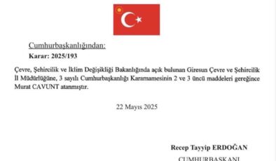 Murat Cavunt, Giresun Çevre, Şehircilik ve İklim Değişikliği İl Müdürlüğü görevine asaleten atandı