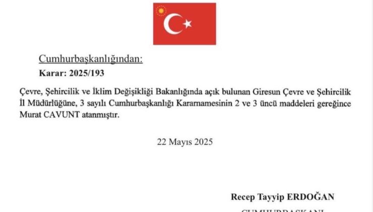 Murat Cavunt, Giresun Çevre, Şehircilik ve İklim Değişikliği İl Müdürlüğü görevine asaleten atandı