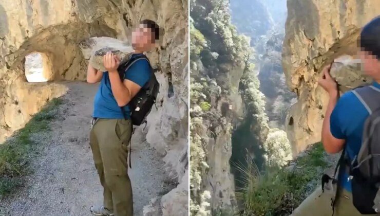 Kaya parçasını vadiye fırlatan turiste rekor ceza