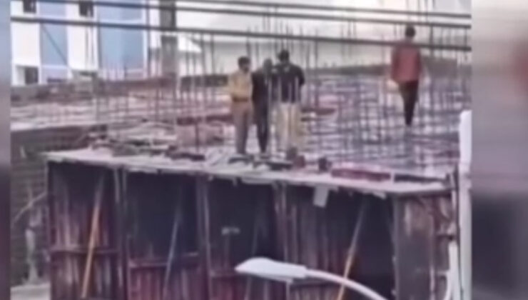 Malatya’da inşaat işçilerinin halay molası