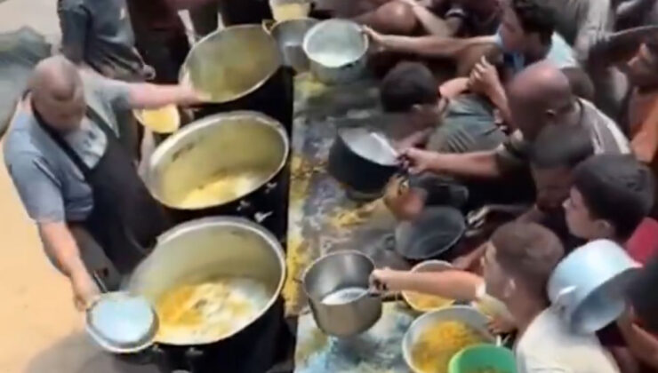 Gazze’de yürekleri sızlatan görüntü: Kazanında yemek biten görevlinin çaresizliği kamerada