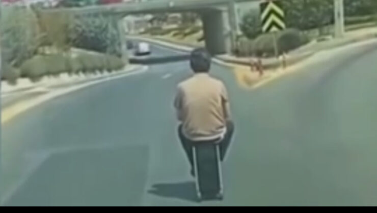 Ankara’da elektrikli valiziyle trafiğe çıkan adam şaşkınlığa neden oldu