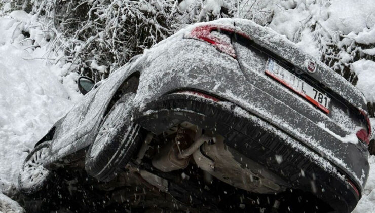 Düzce’de kar kazası: Otomobil kanala uçtu, 5’i çocuk 8 kişi yaralandı