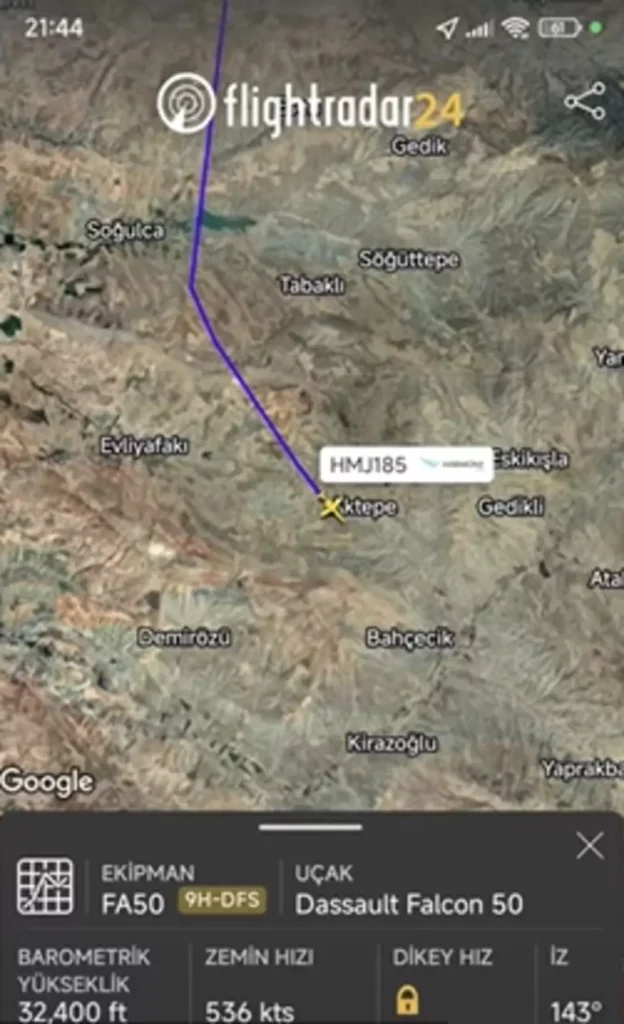 Esenboğa özel jet radar bağlantısı