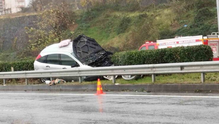 Feci Kaza: Görele’de Bariyerlere Çarpan Otomobil Alev Aldı