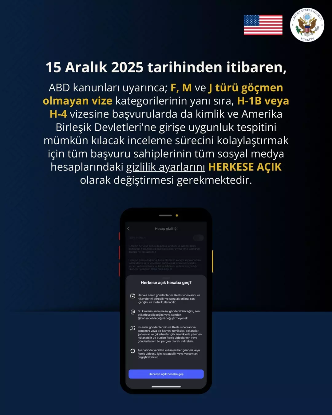 ABD vize başvurusu sosyal medya şartı