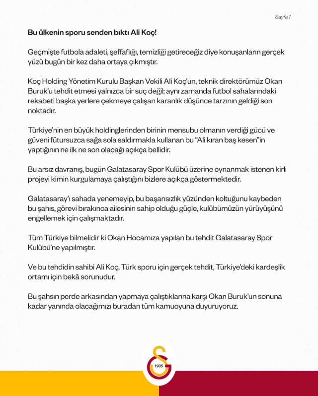 Galatasaray Ali Koç açıklaması