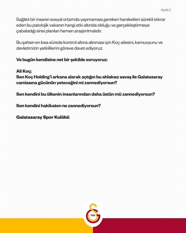 Galatasaray Ali Koç açıklaması