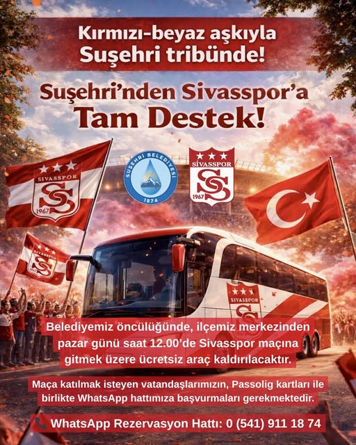 Sivasspor Suşehri ücretsiz ulaşım