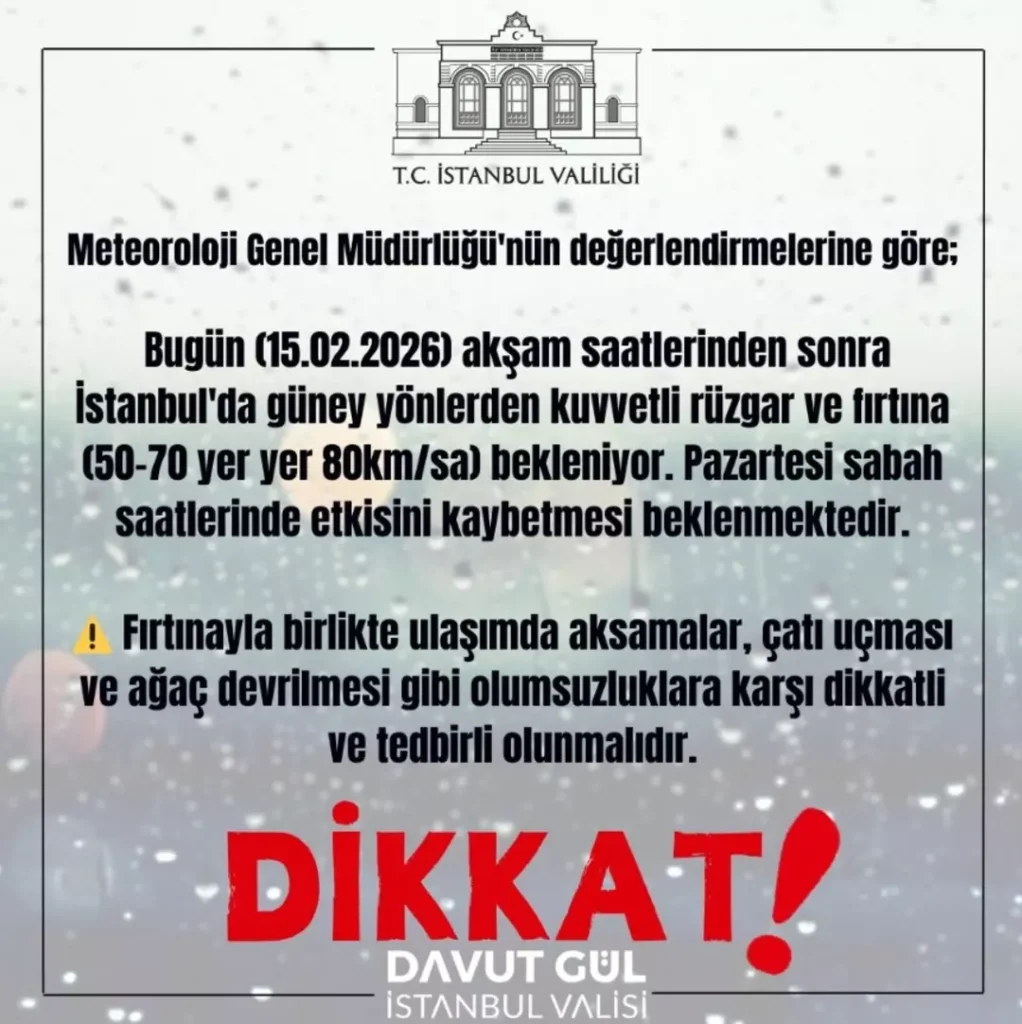 İstanbul Valiliği fırtına uyarısı