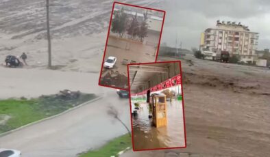 Osmaniye Toprakkale’de Sağanak Yağış Göle Döndürdü, Motosiklet Çamura Saplandı