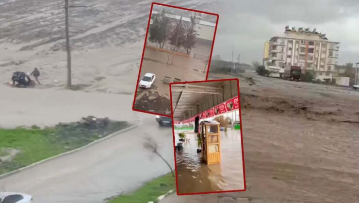 Osmaniye Toprakkale’de Sağanak Yağış Göle Döndürdü, Motosiklet Çamura Saplandı