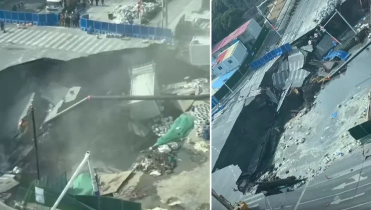 Şanghay’da Metro İnşaatında Korku Dolu Anlar: Yol Bir Anda Yutuldu